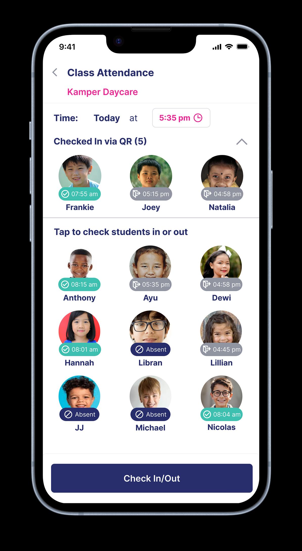 Live attendance roster with QR check-in
