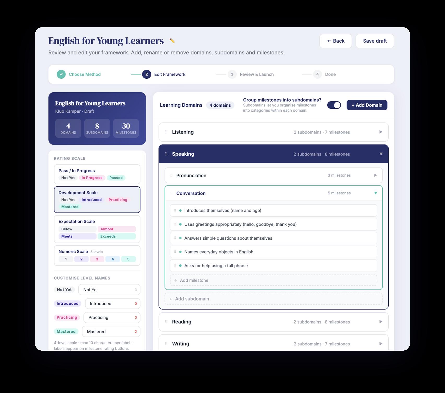 Milestone framework editor