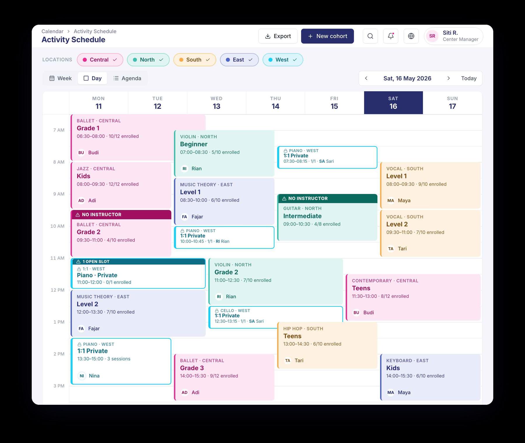 Activity schedule and enrollment view