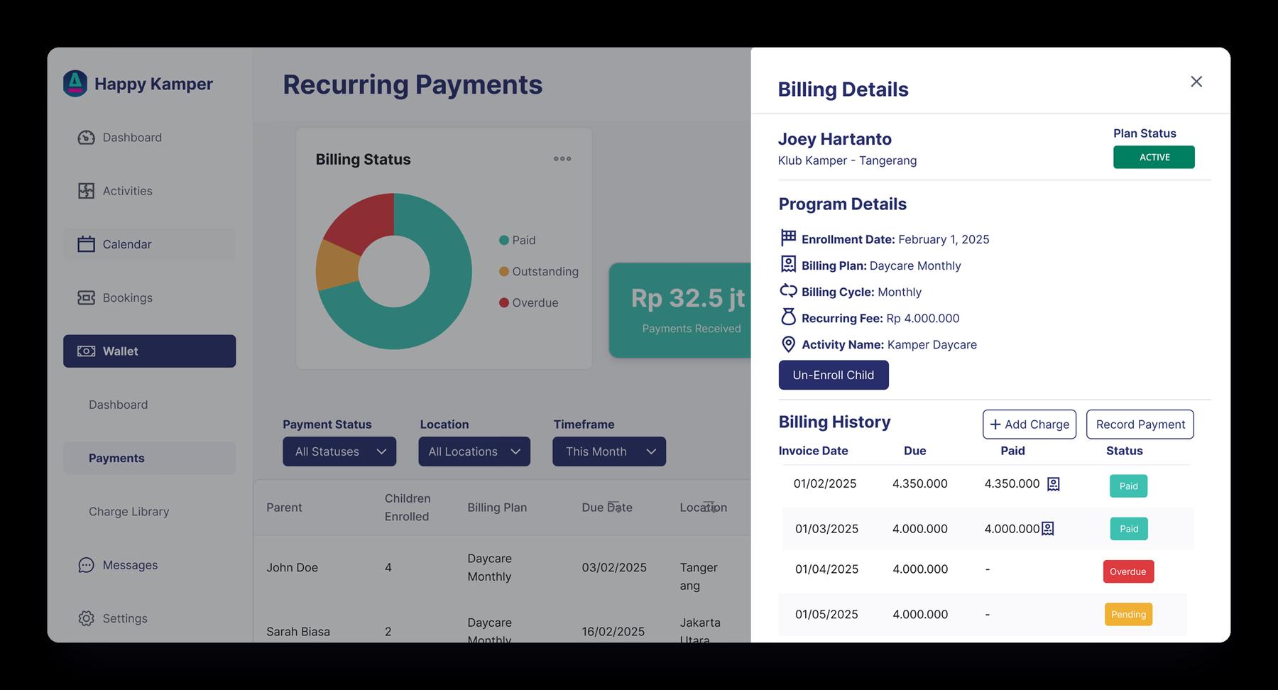 Recurring Payments dashboard · row detail